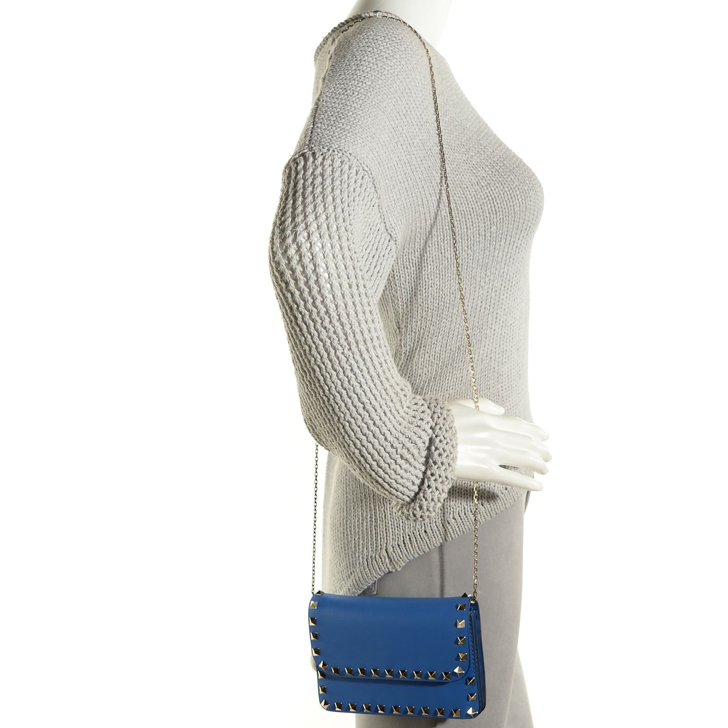 Valentino Garavani Vitello Rockstud Chain Flap Crossbody Bag Light Sapphire 2 of 7
