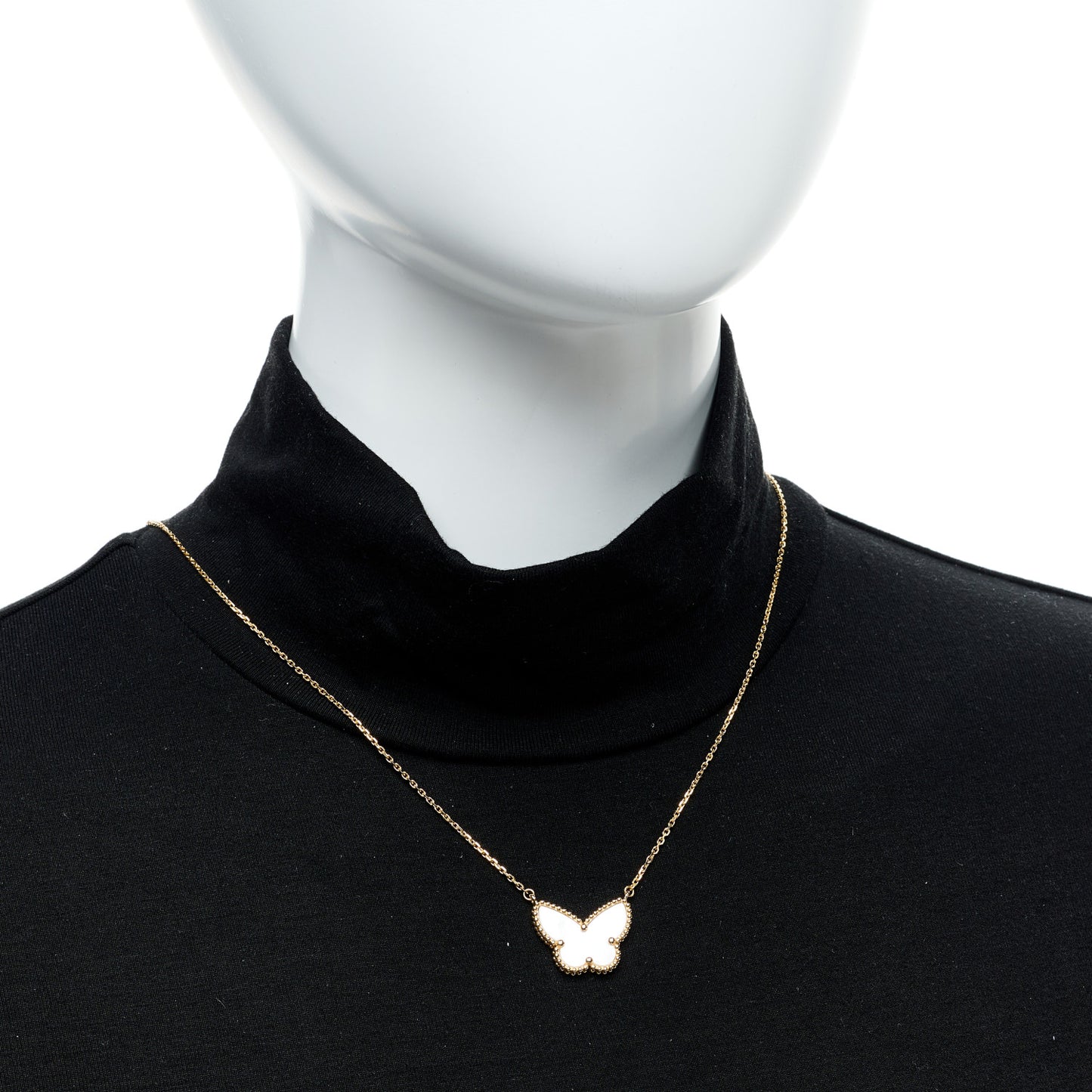 18k Yellow Gold Mother of Pearl Lucky Alhambra Butterfly Pendant Necklace