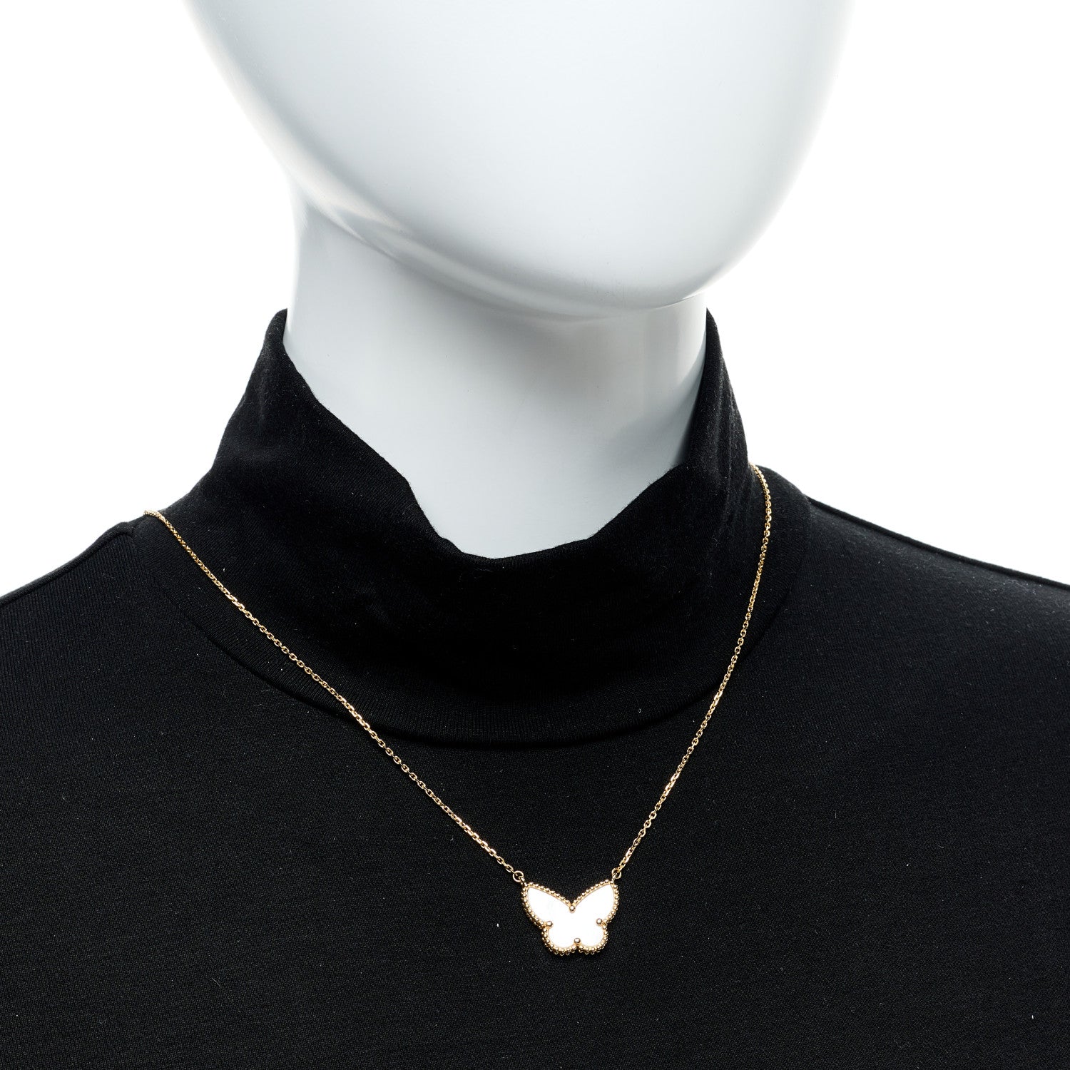 Van Cleef & Arpels 18k Yellow Gold Mother of Pearl Lucky Alhambra Butterfly Pendant Necklace 2 of 6
