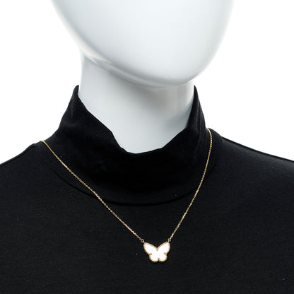 Van Cleef & Arpels 18k Yellow Gold Mother of Pearl Lucky Alhambra Butterfly Pendant Necklace 2 of 6