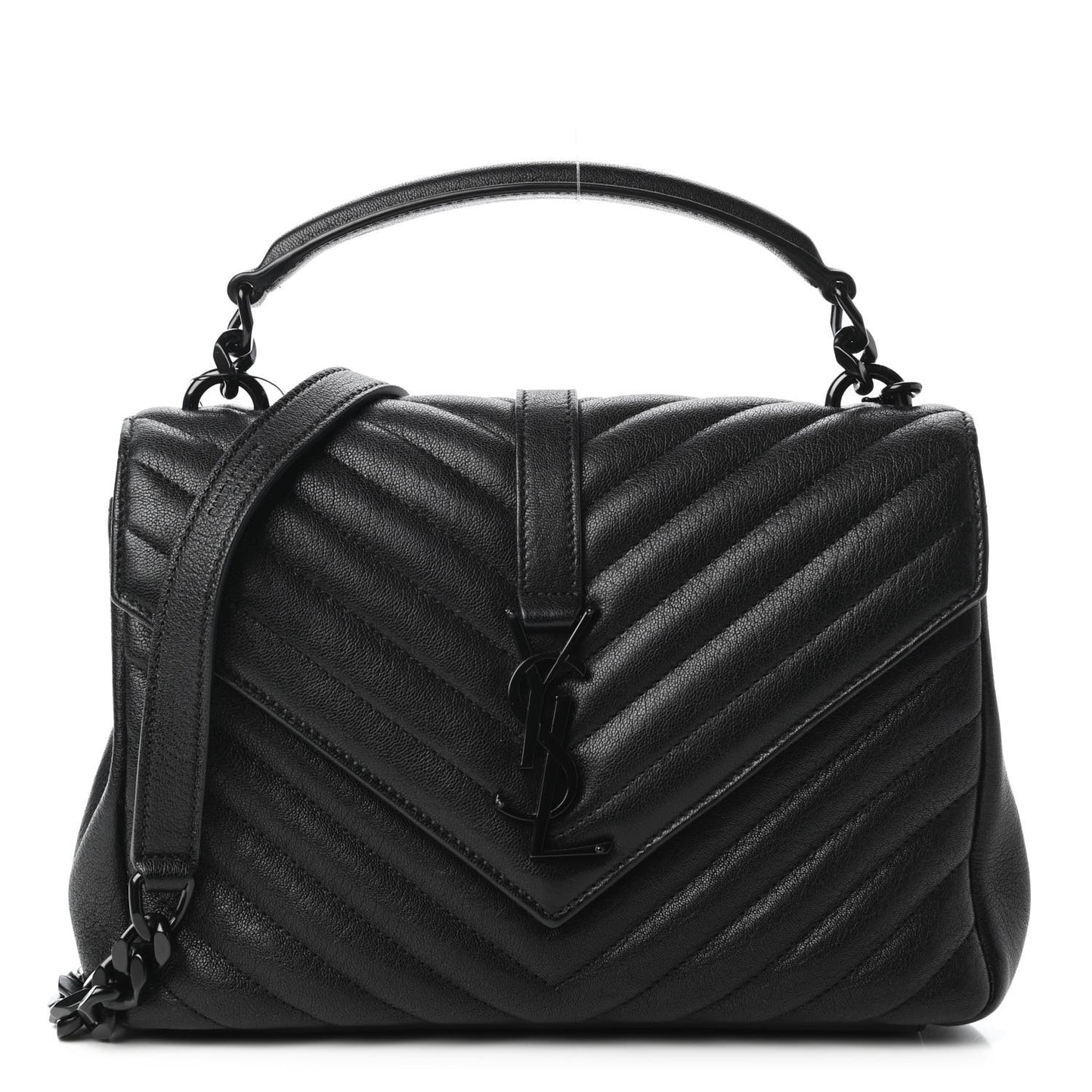 Sheepskin Matelasse Chevron Monogram Monochrome Medium College Bag Black