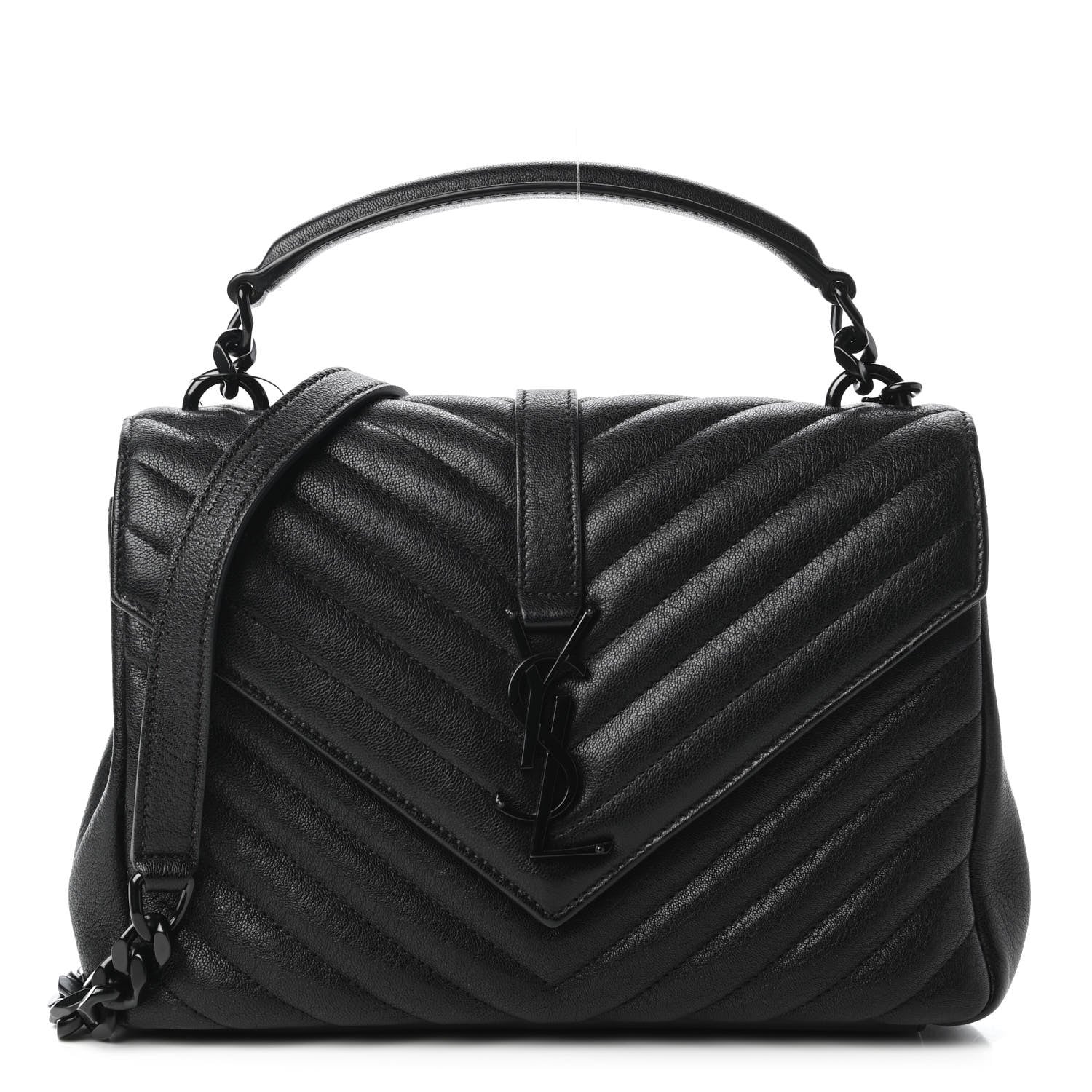 Saint Laurent Sheepskin Matelasse Chevron Monogram Monochrome Medium College Bag Black 1 of 11