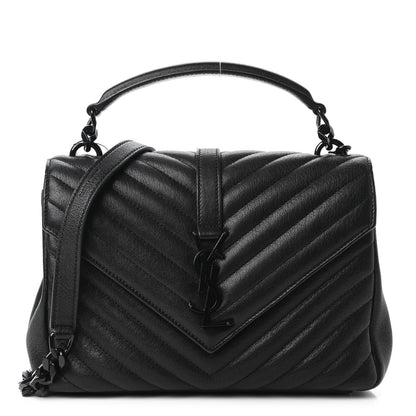 Saint Laurent Sheepskin Matelasse Chevron Monogram Monochrome Medium College Bag Black 1 of 11