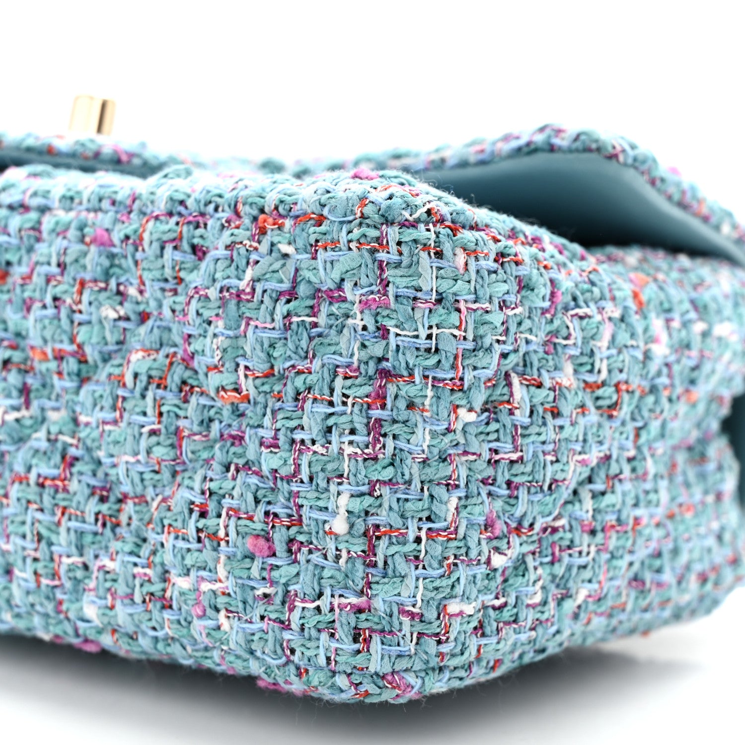 Chanel Tweed Quilted Mini Rectangular Flap Turquoise Purple White Red 10 of 12
