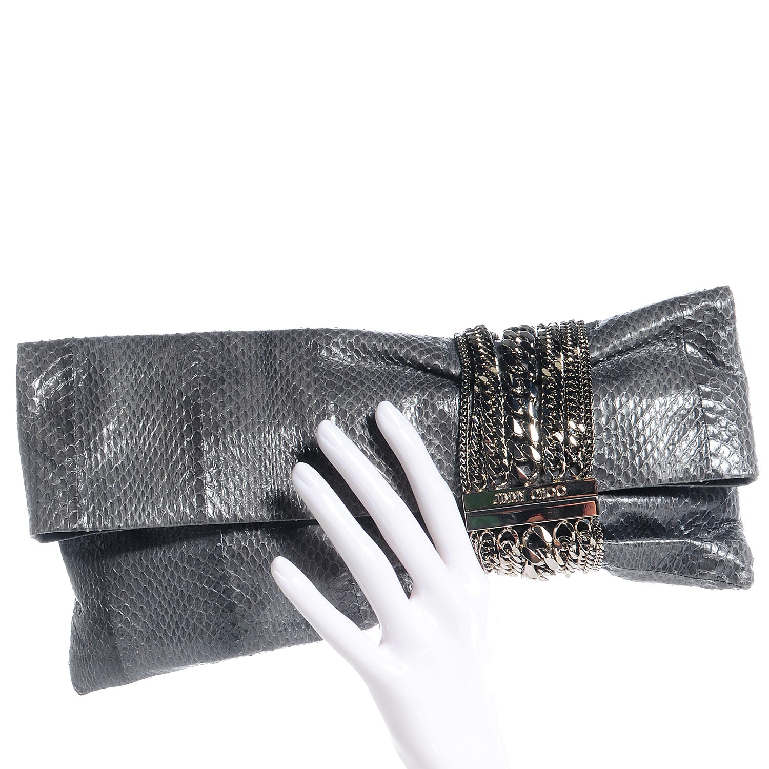Jimmy Choo Elaphe Snakeskin Chandra Clutch Grey 2 of 10