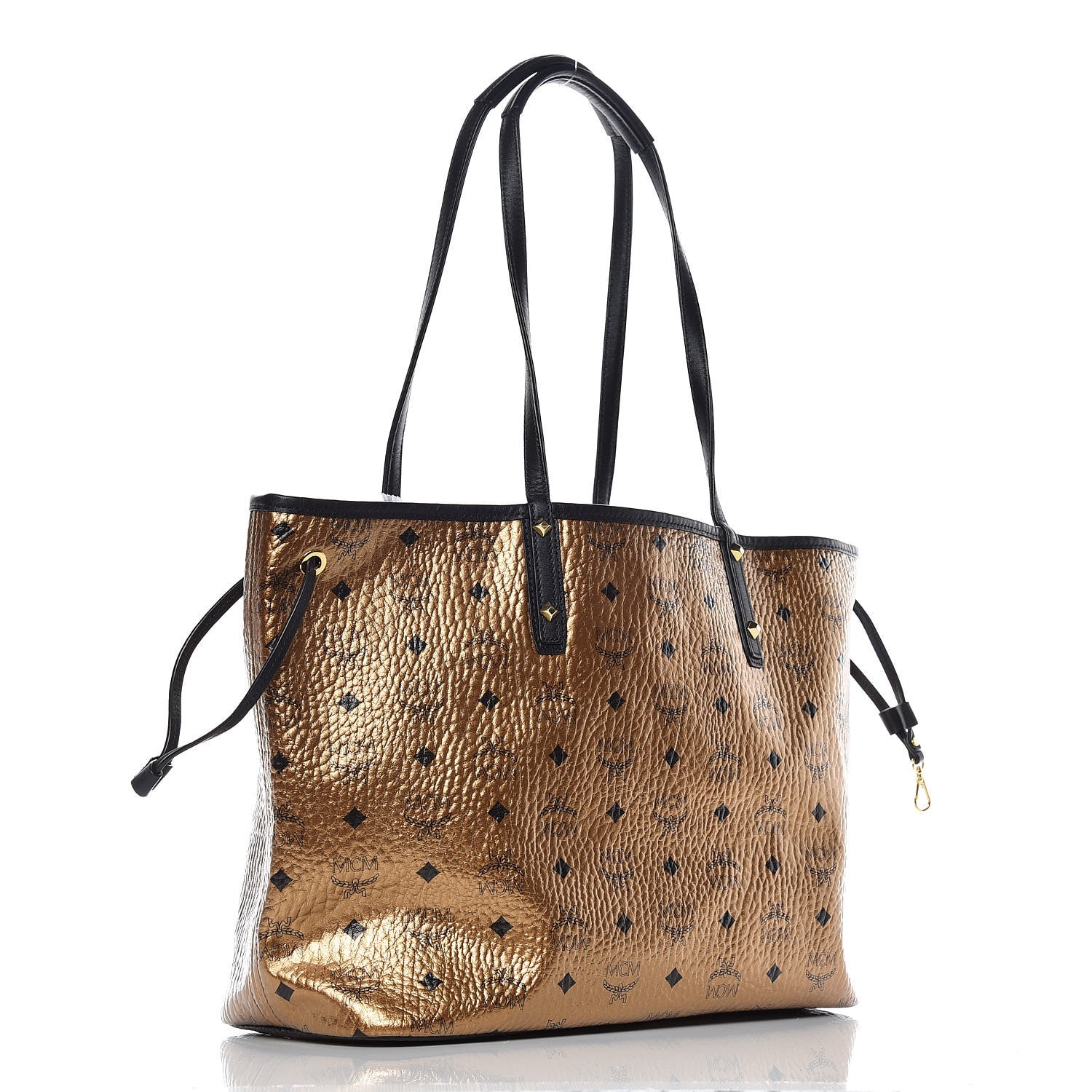 MCM Metallic Visetos Medium Shopper Tote Gold 3 of 9