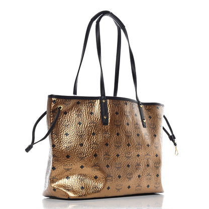 MCM Metallic Visetos Medium Shopper Tote Gold 3 of 9