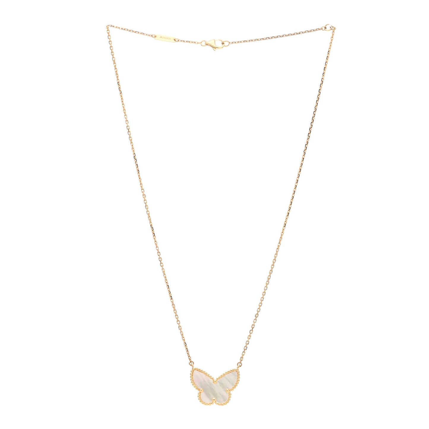 18k Yellow Gold Mother of Pearl Lucky Alhambra Butterfly Pendant Necklace