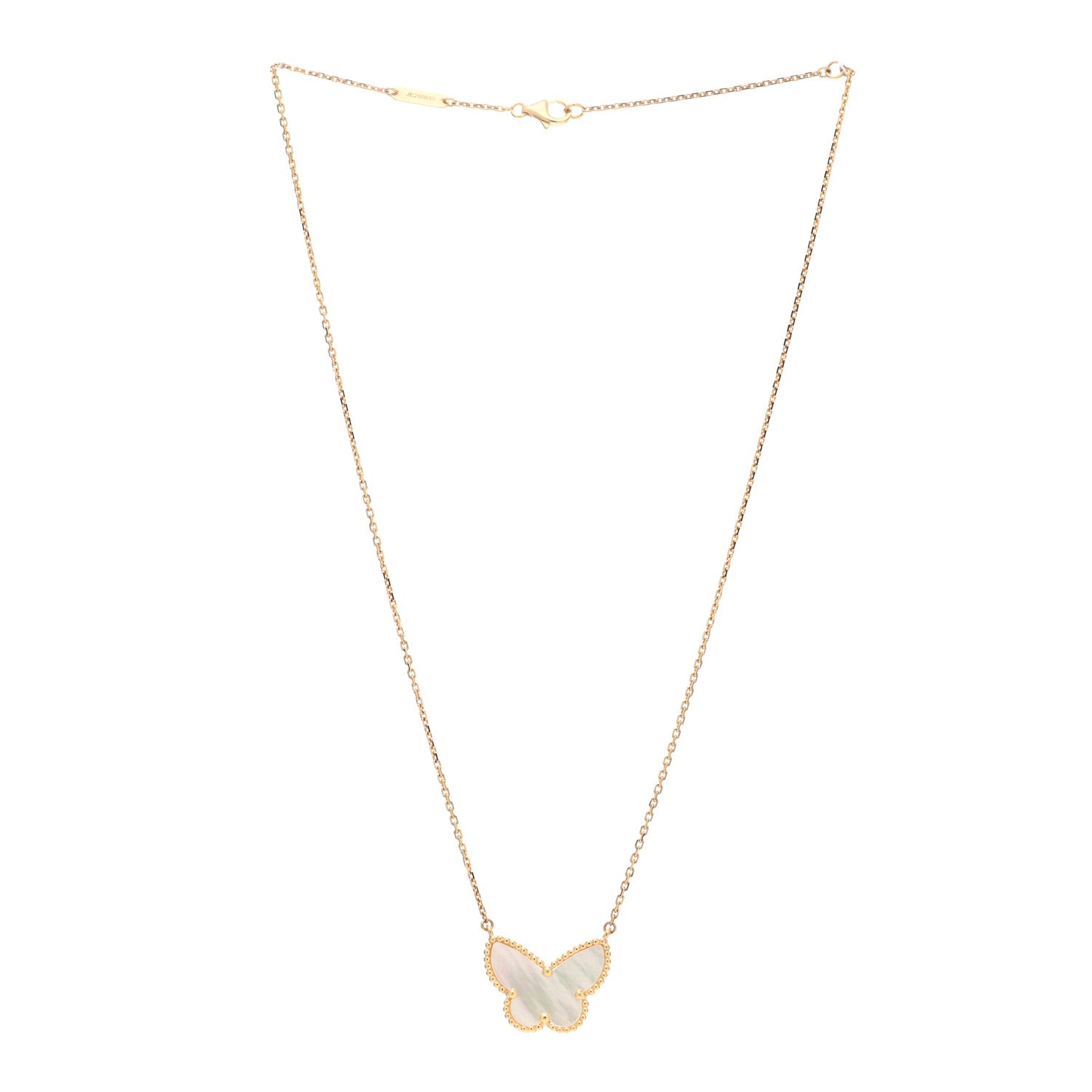 Van Cleef & Arpels 18k Yellow Gold Mother of Pearl Lucky Alhambra Butterfly Pendant Necklace 2 of 4