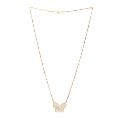 Van Cleef & Arpels 18k Yellow Gold Mother of Pearl Lucky Alhambra Butterfly Pendant Necklace 2 of 4
