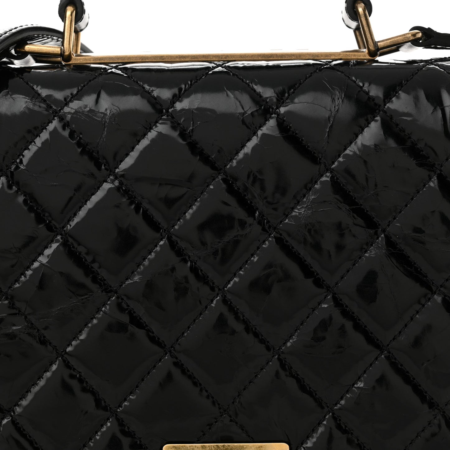 Glazed Calfskin Quilted Rita Top Handle Flap Black