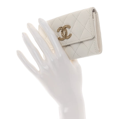 Chanel Caviar Metal Perforated Quilted CC Flap Card Holder White 2 of 8