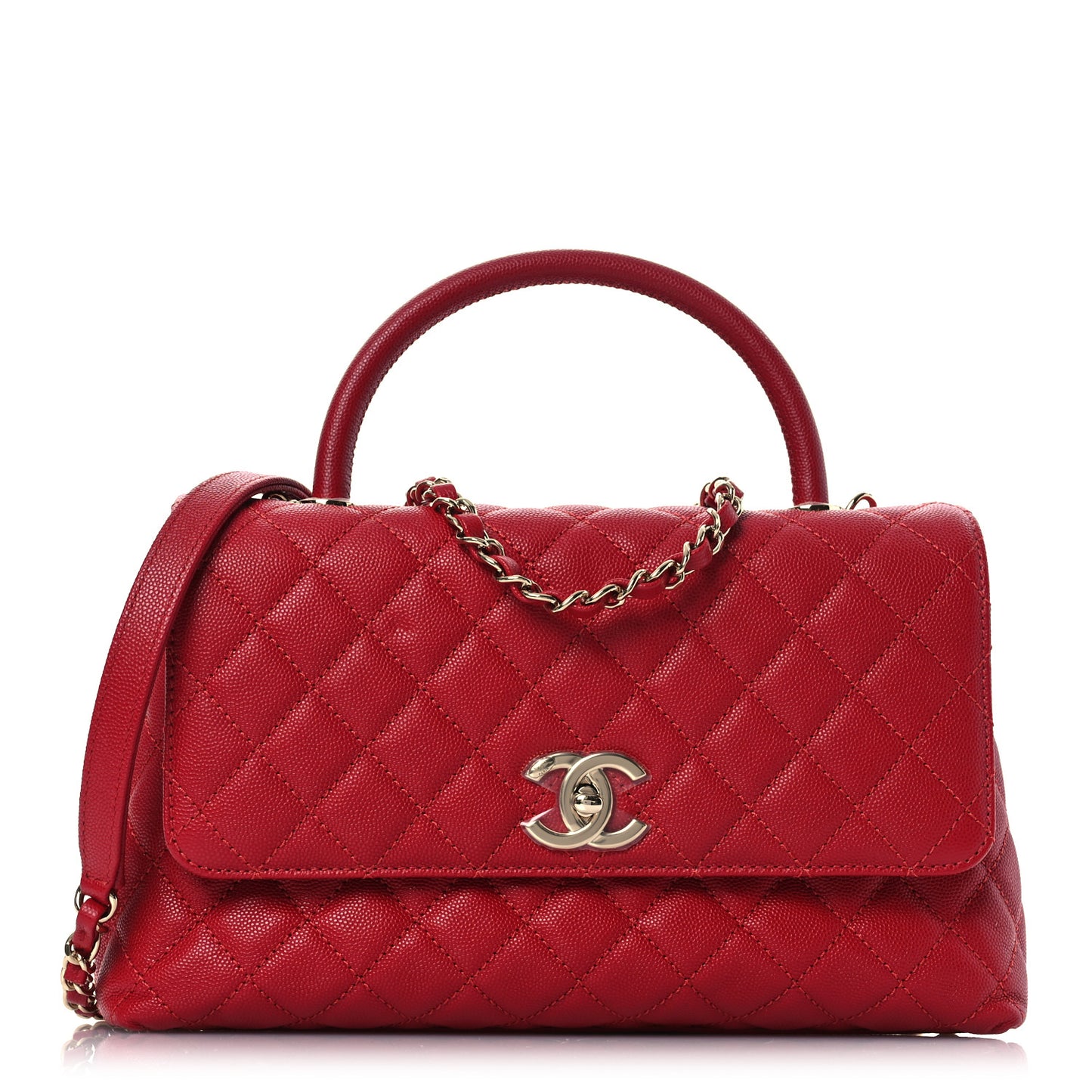 Caviar Quilted Small Coco Handle Flap Red