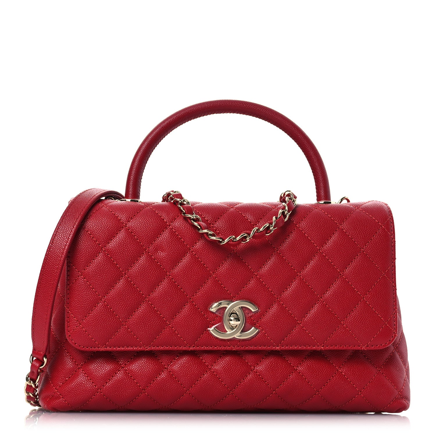 Chanel Caviar Quilted Small Coco Handle Flap Red 1 of 10