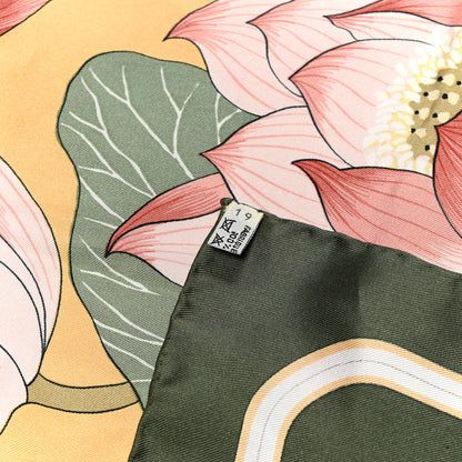 Hermes Silk Fleurs de Lotus Scarf 90 Green Pink 2 of 4