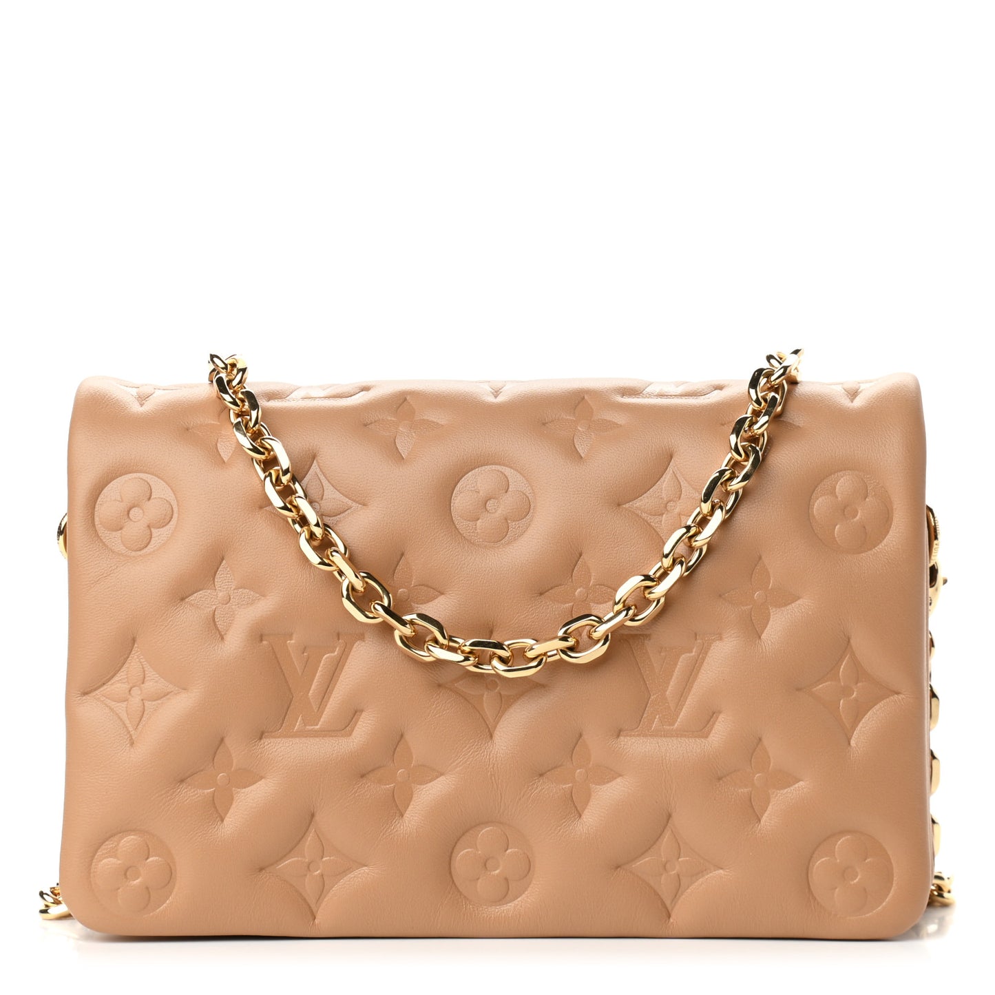 Lambskin Embossed Monogram Pochette Coussin Camel