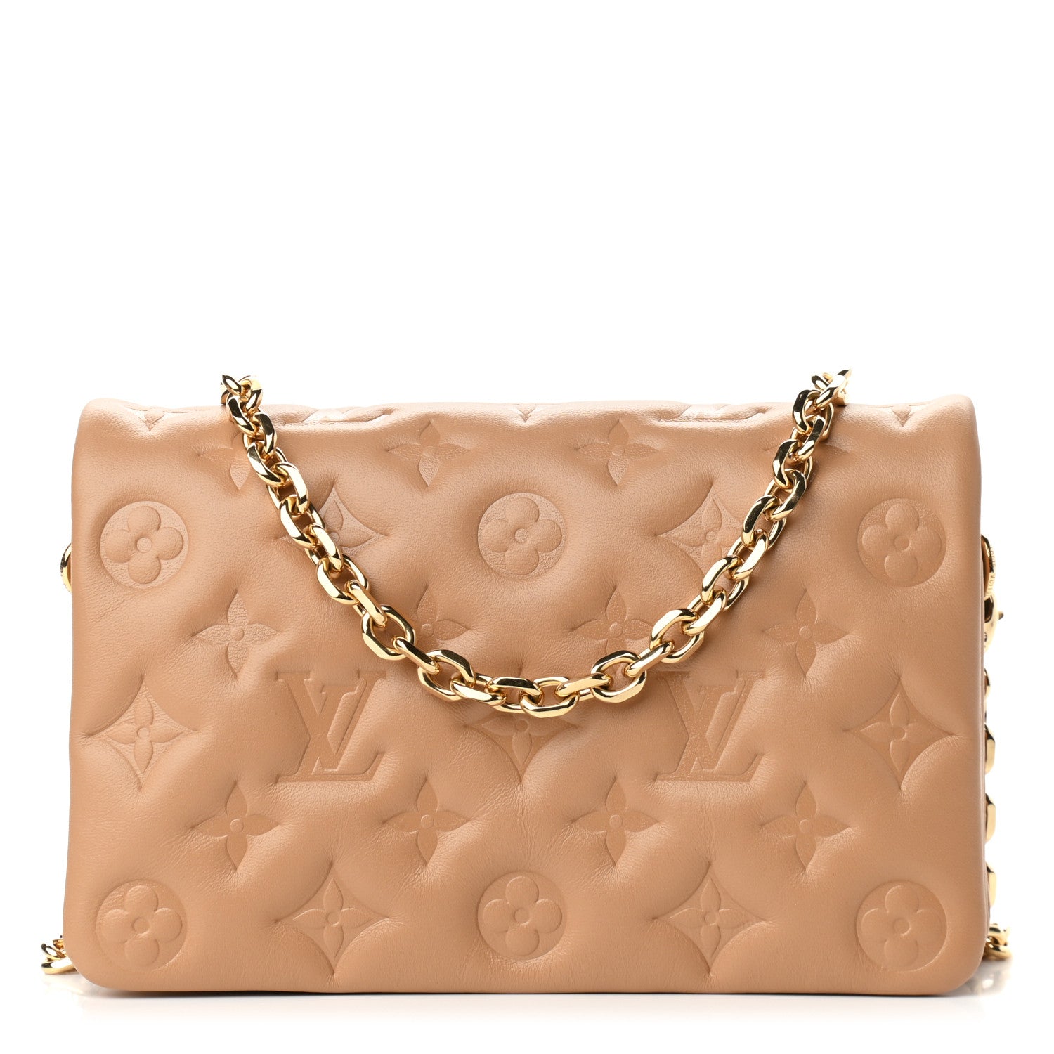 Louis Vuitton Lambskin Embossed Monogram Pochette Coussin Camel 1 of 8