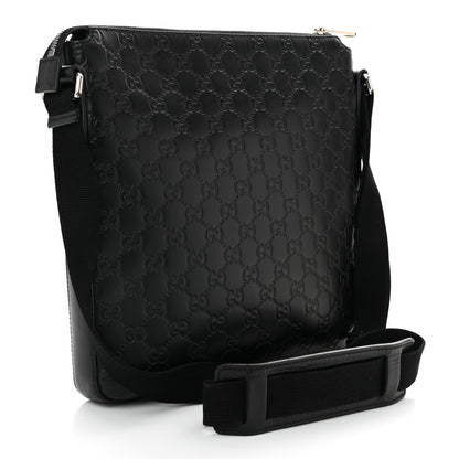 Gucci Guccissima Signature Medium Flat Messenger Bag Black 3 of 10
