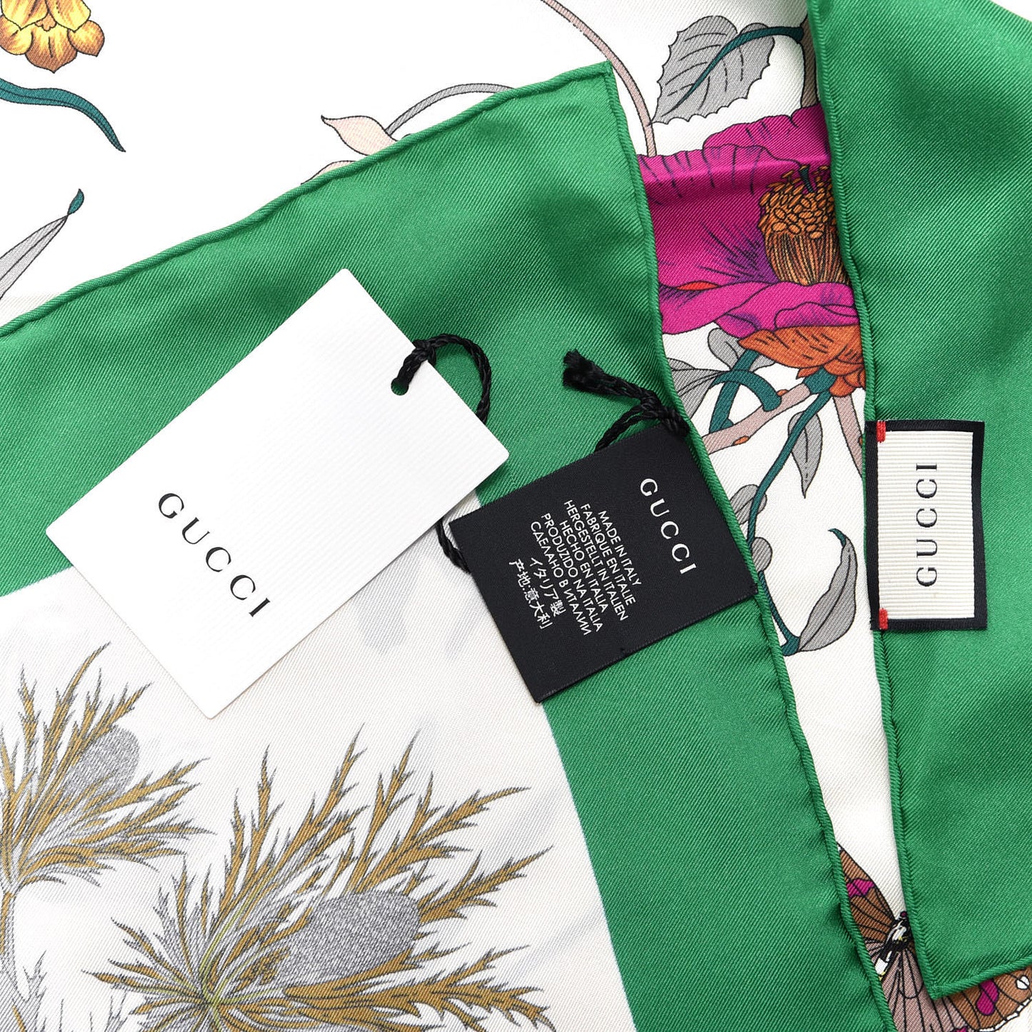 Silk Flora Gothic Square Scarf Ivory Dark Green