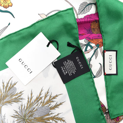 Gucci Silk Flora Gothic Square Scarf Ivory Dark Green 5 of 5