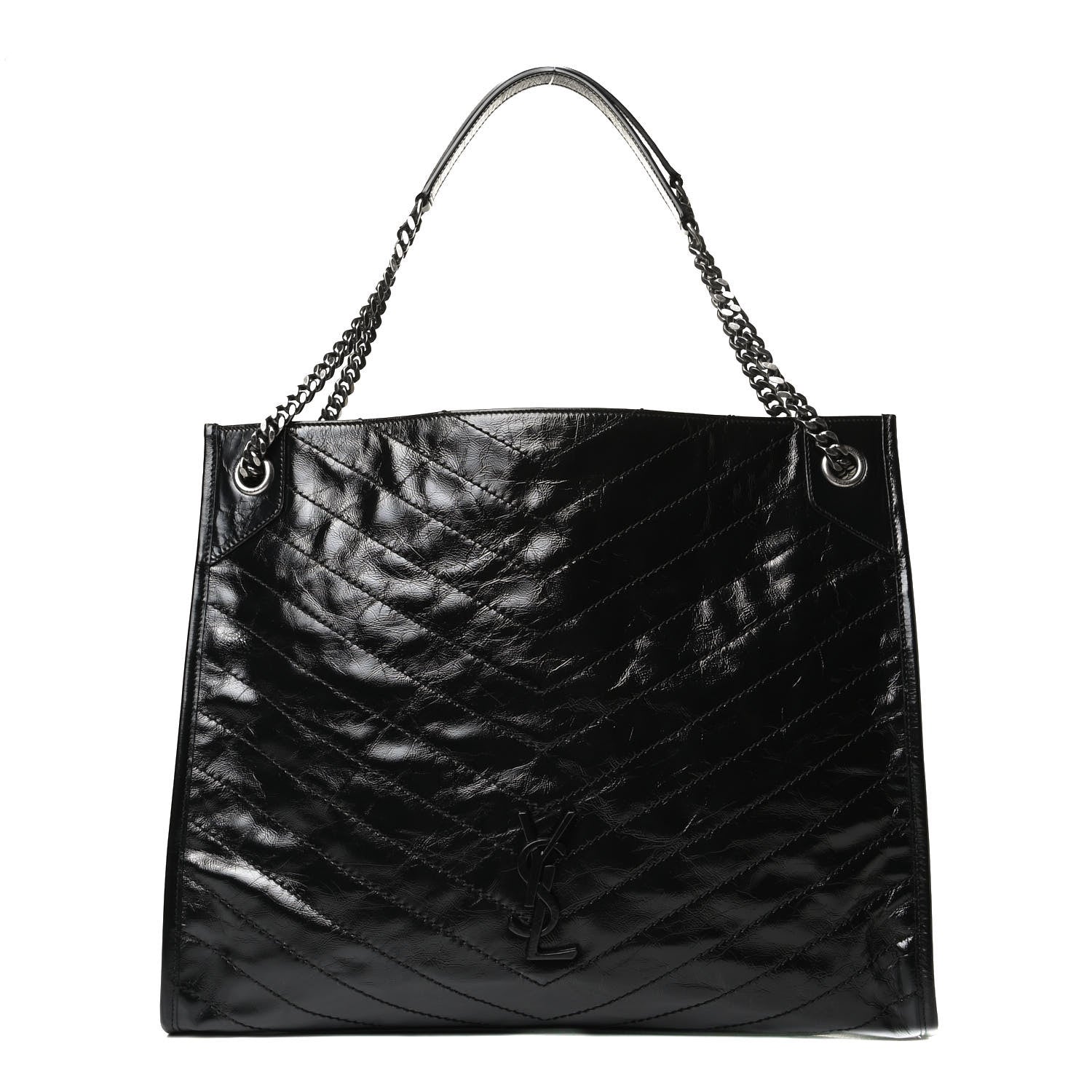 Saint Laurent Crinkled Calfskin Matelasse Monogram Medium Niki Shopper Tote Black 1 of 14