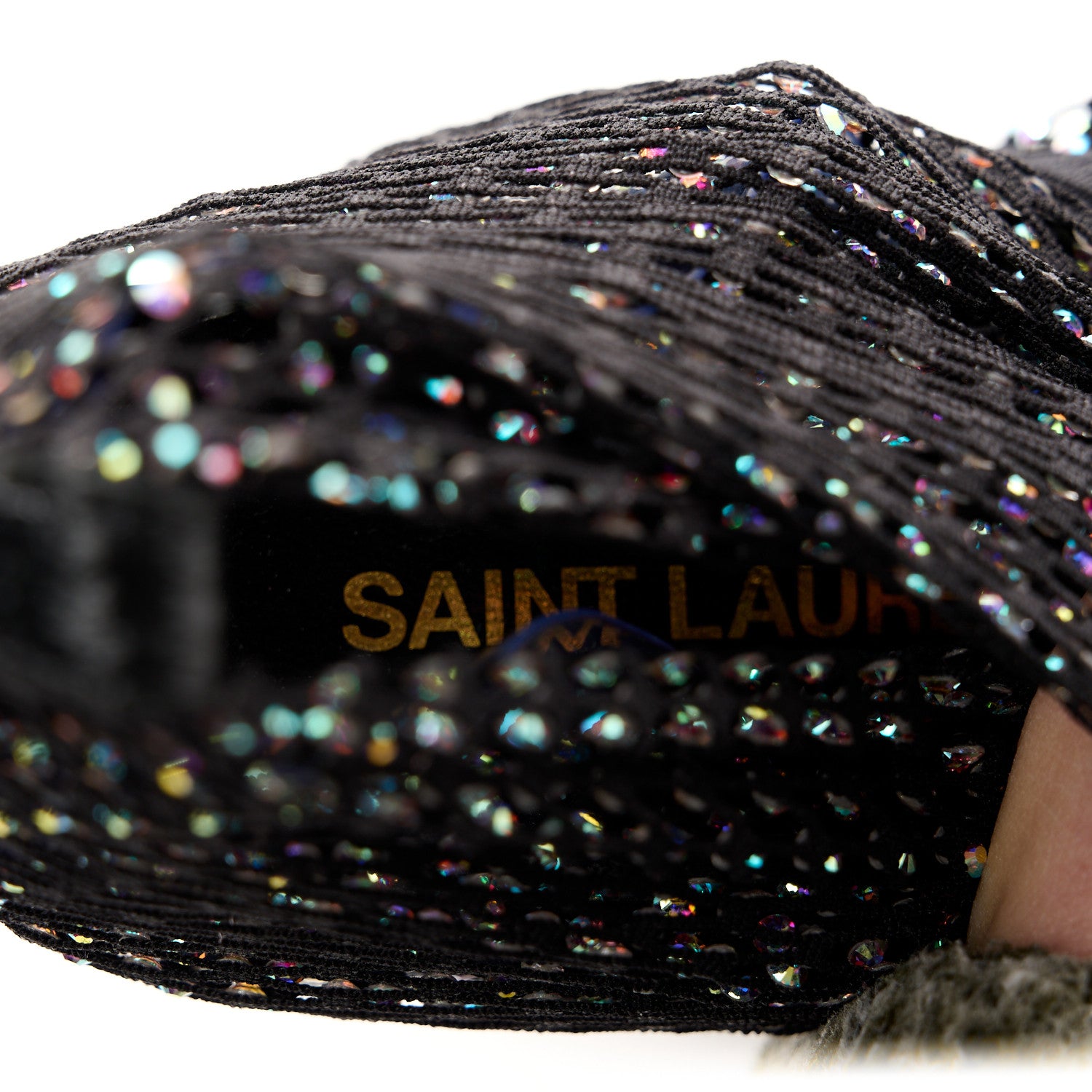 Saint Laurent Mesh Crystal Koller 100 Knee High Boots 37 Black 7 of 8