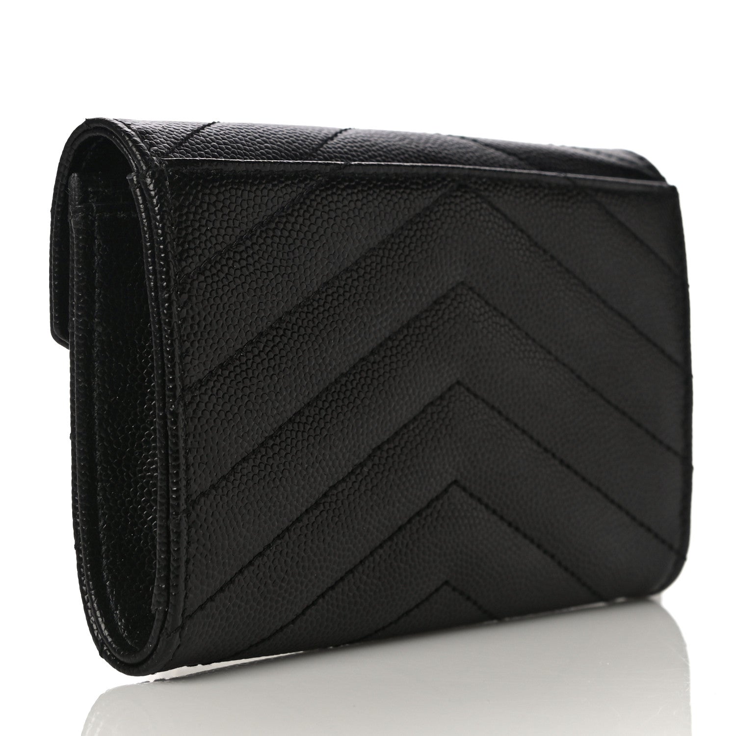 Saint Laurent Grain De Poudre Matelasse Chevron Small Monogram Envelope Wallet Black 3 of 11