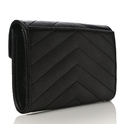 Saint Laurent Grain De Poudre Matelasse Chevron Small Monogram Envelope Wallet Black 3 of 11