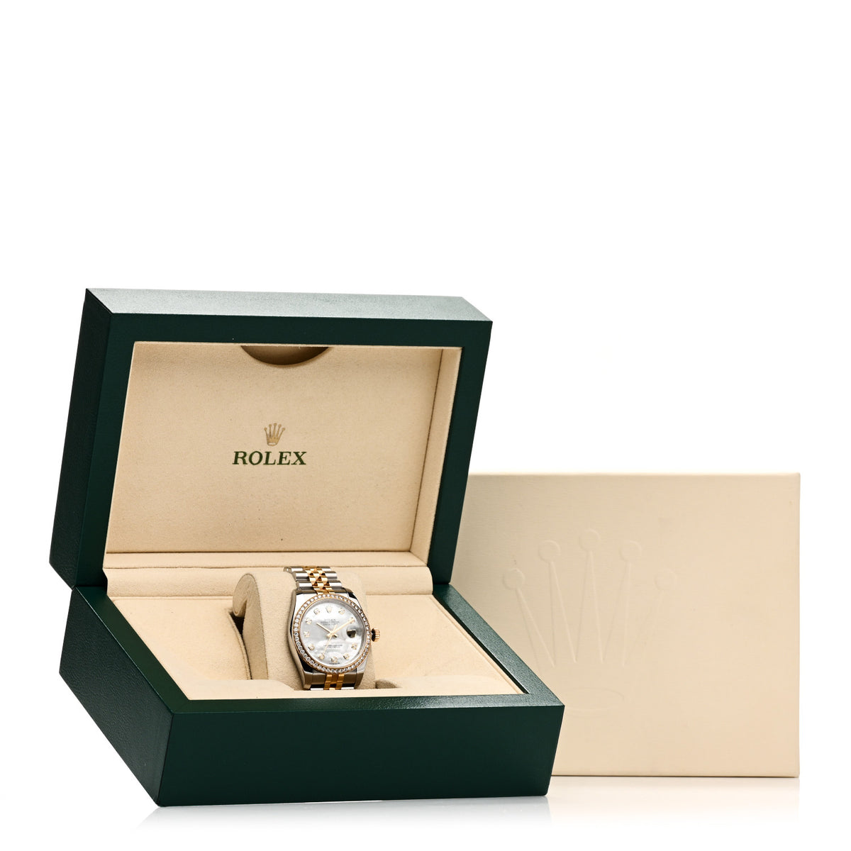 Rolex Stainless Steel 18K Yellow Gold Diamond Mother of Pearl 36mm Oyster Perpetual Datejust Watch 116243 5 of 5