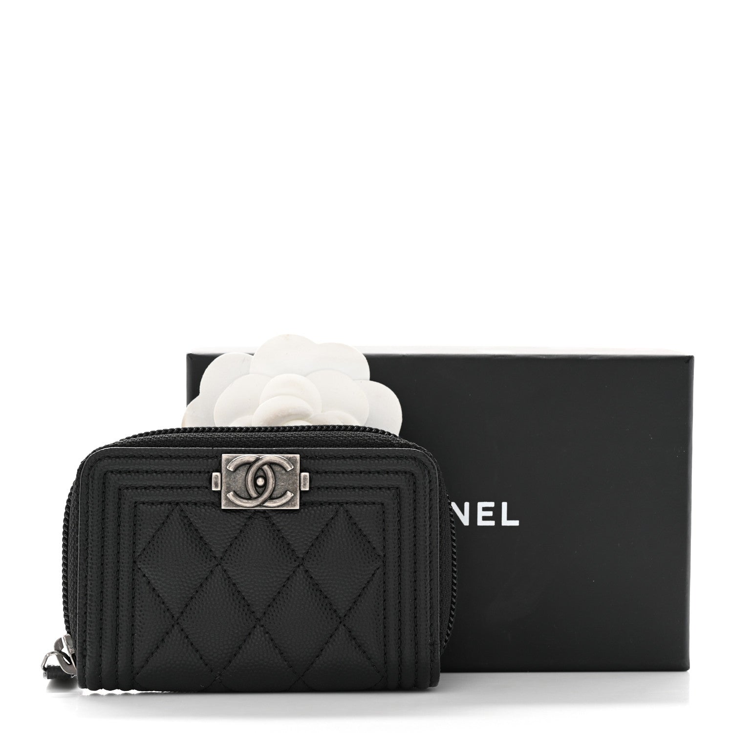 Chanel Caviar Quilted Boy Zip Around Coin Purse Wallet Black 8 of 8