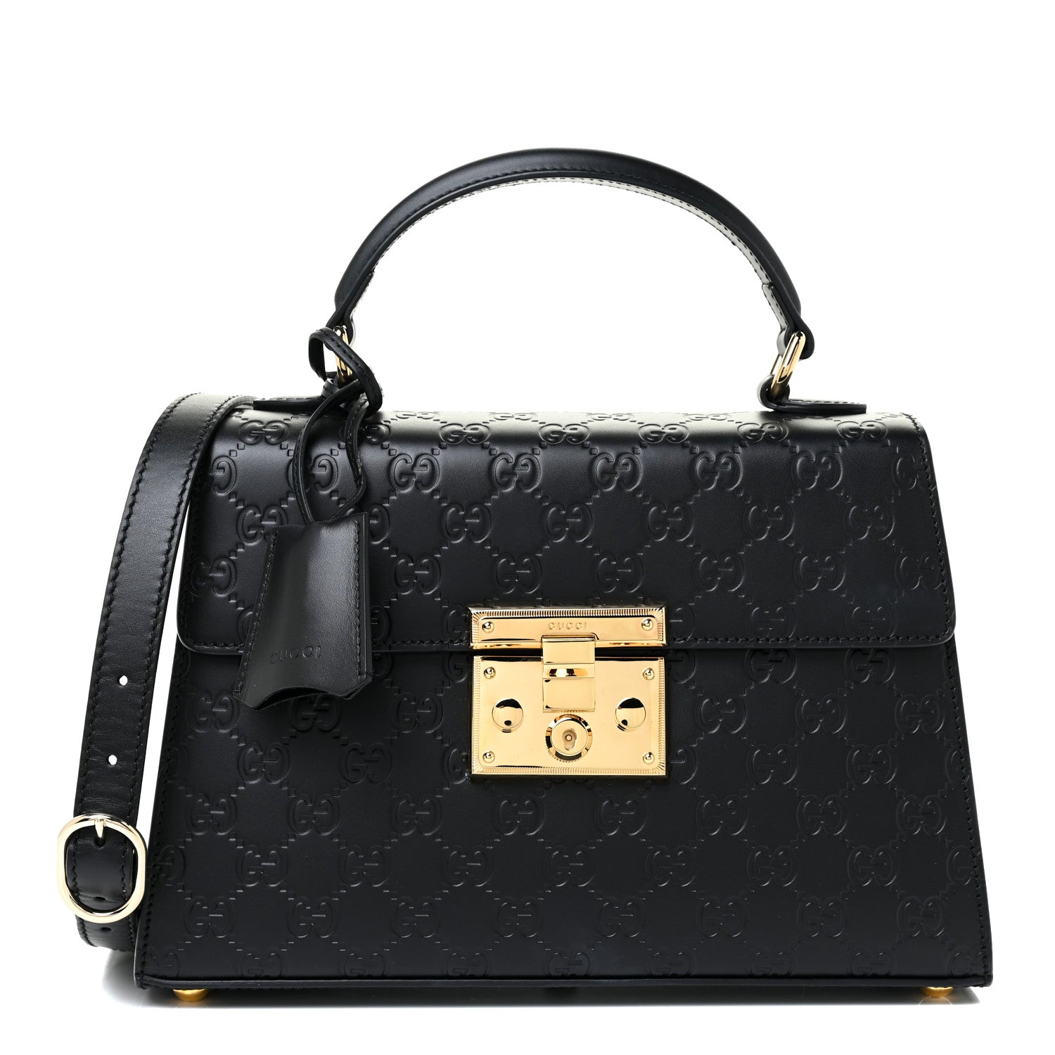 Gucci Guccissima Signature Small Padlock Top Handle Bag Black 1 of 13
