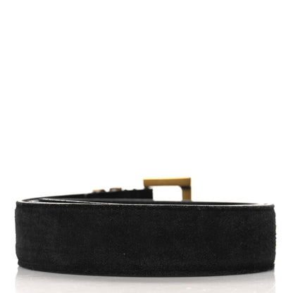 Saint Laurent Suede Monogram Square Buckle Belt 80 32 Black 2 of 7