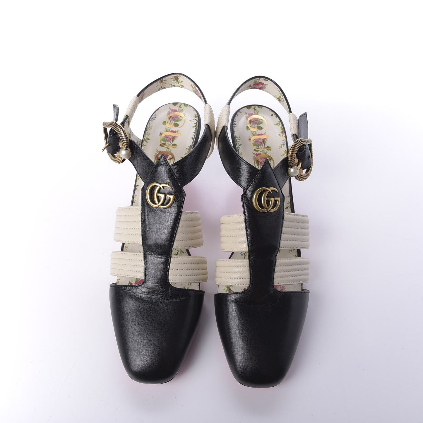 Malaga Kid T-Strap Mid Heel Sandals 40 Black White