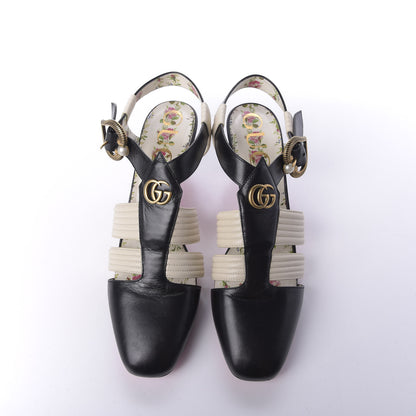 Gucci Malaga Kid T-Strap Mid Heel Sandals 40 Black White 5 of 11