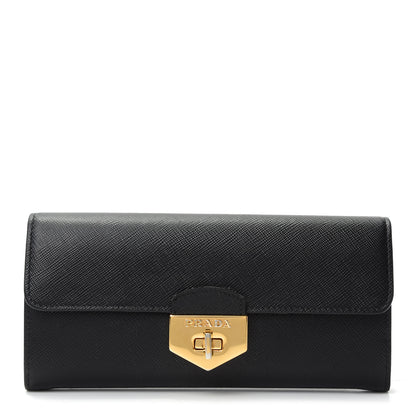 Prada Saffiano Long Flap Wallet Black 2 of 9