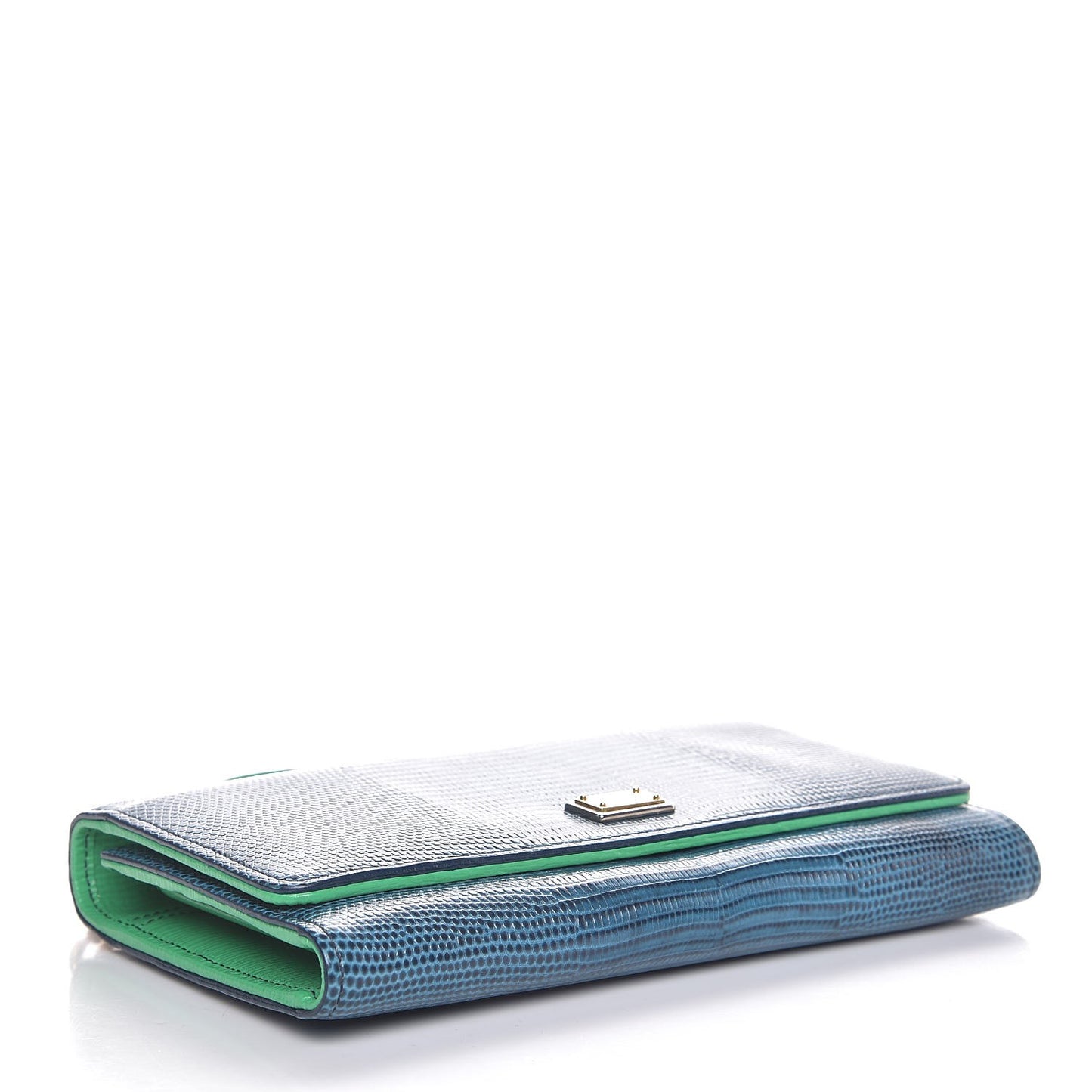 Lizard Calfskin Embossed Wallet On Chain Blue