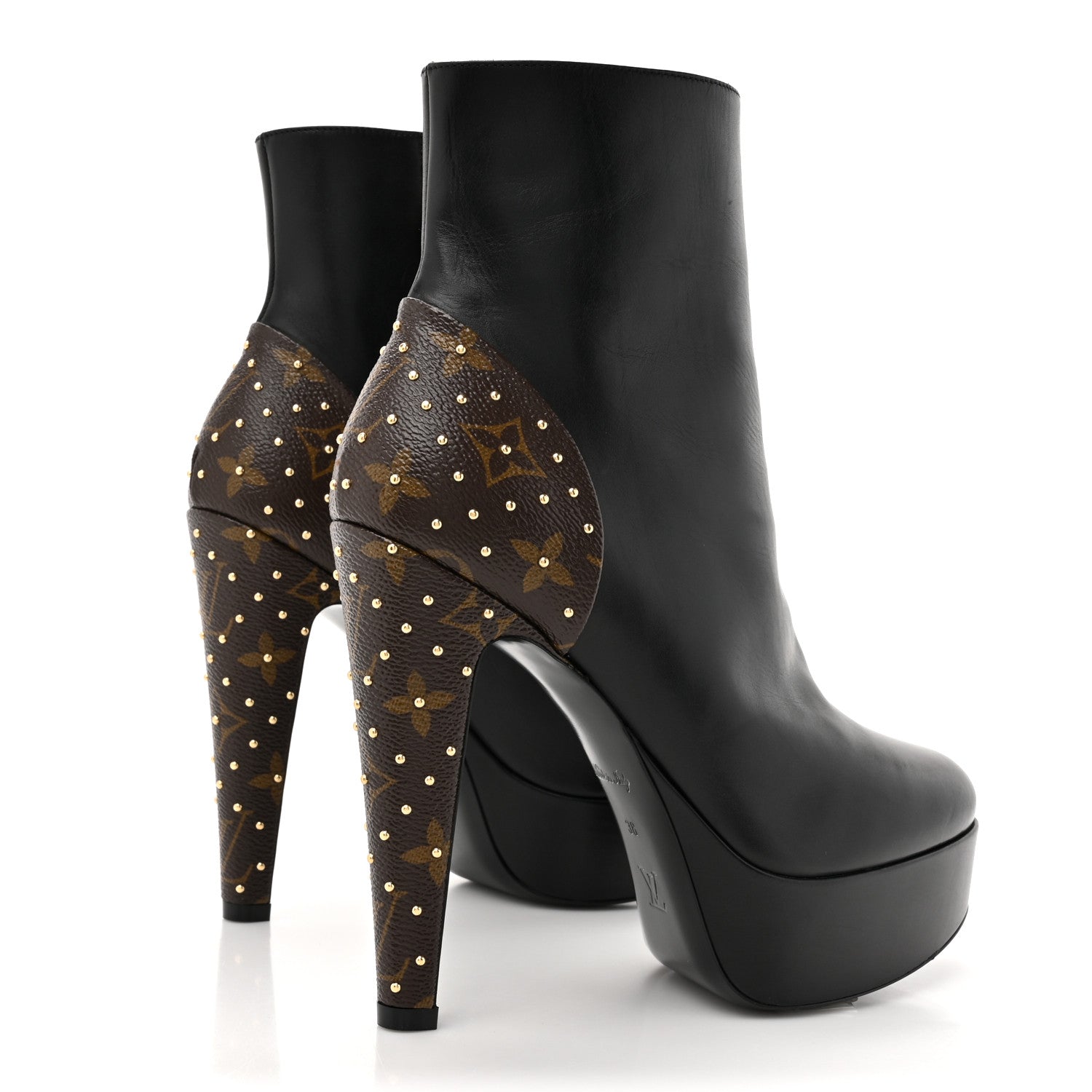 Louis Vuitton Soft Calfskin Monogram Afterglow Platform Ankle Boots 38 Black 6 of 12