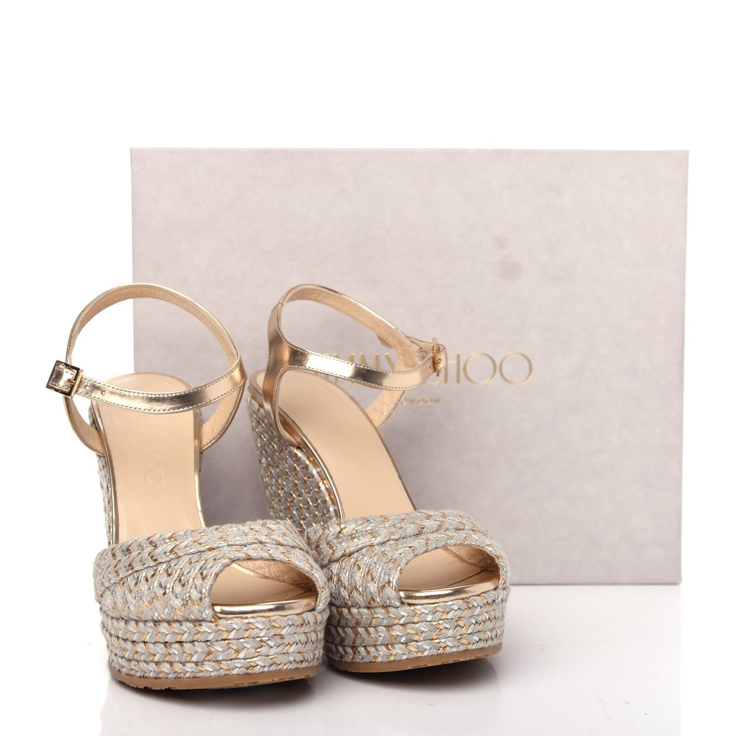 Metallic Raffia 120 Wedge Sandals 36 Gold