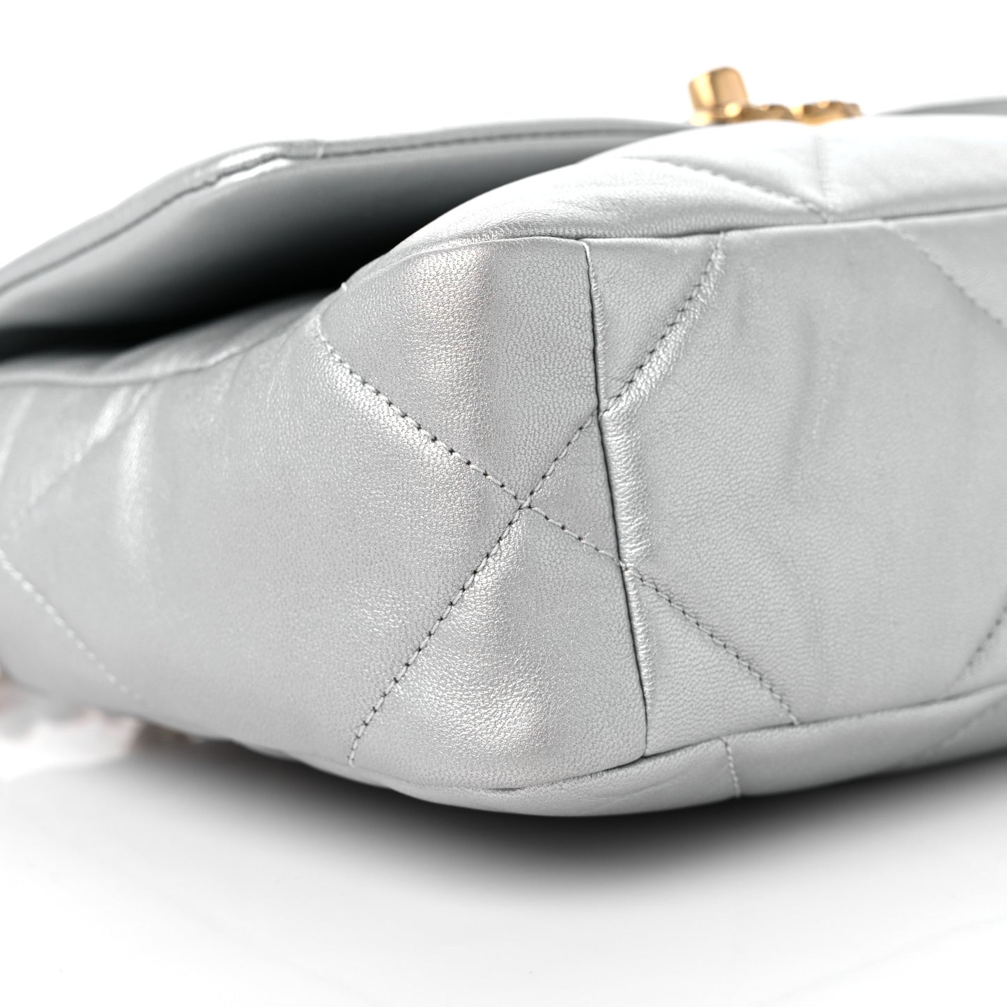 Metallic Goatskin Quilted Medium Chanel 19 Flap Silver