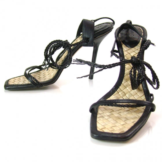 Leather Lace Up Heels 7 Black