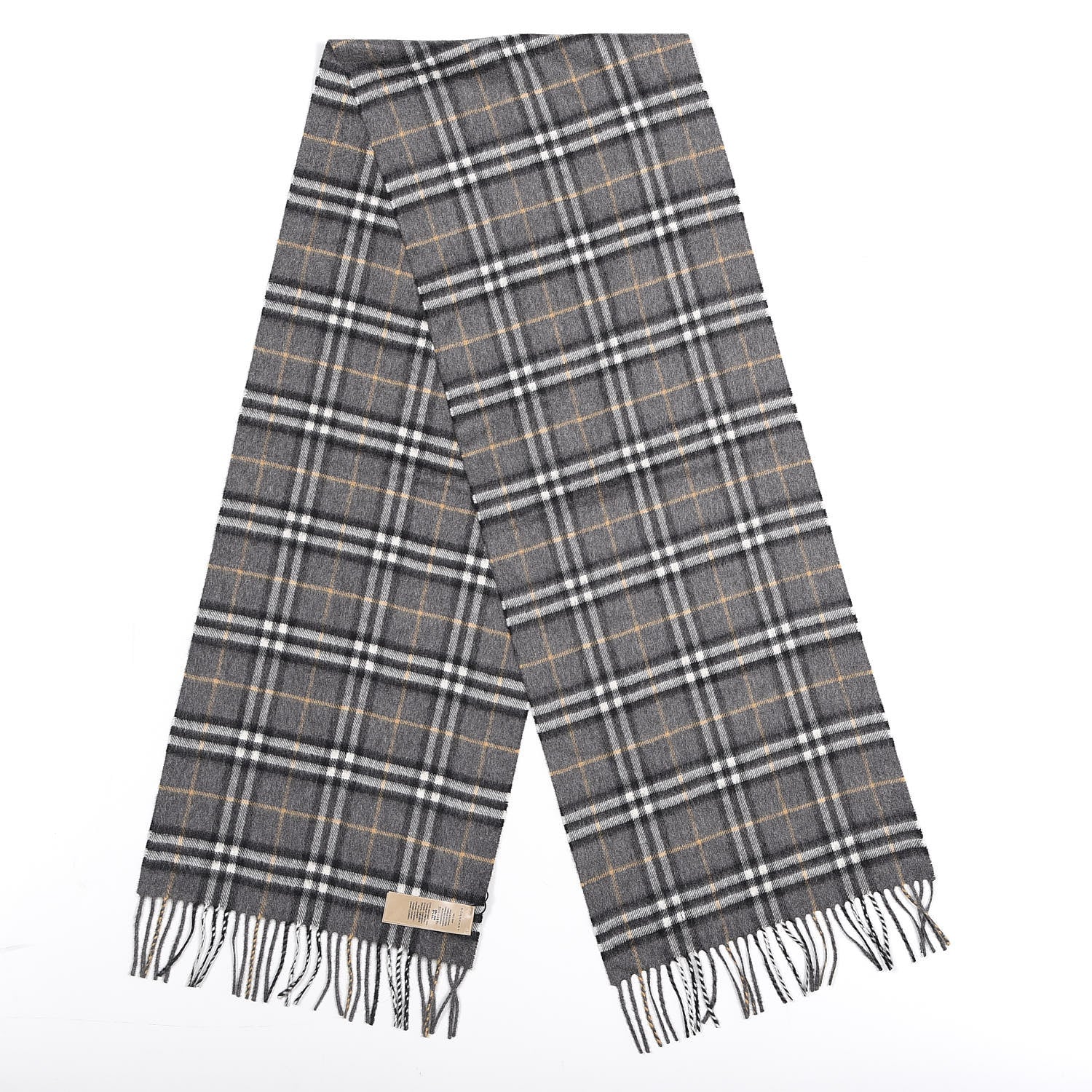 Burberry Cashmere Vintage Check Fringe Scarf Grey 2 of 5