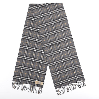Burberry Cashmere Vintage Check Fringe Scarf Grey 2 of 5