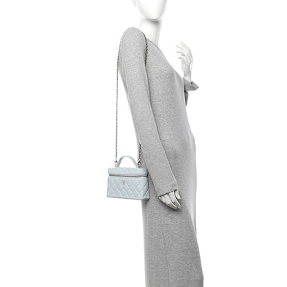 Chanel Caviar Quilted Top Handle Slim Vanity With Chain Light Blue 2 of 11