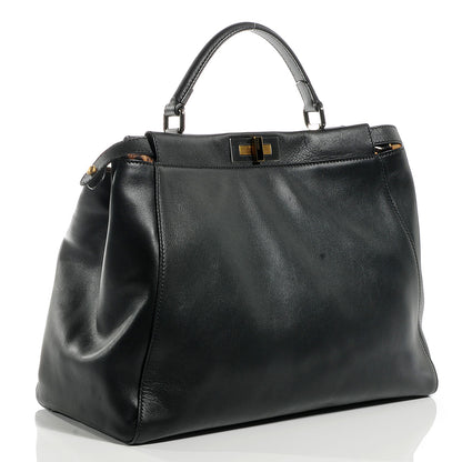 Fendi Calfskin Calf Hair Leopard Print Large Peekaboo Iconic Satchel Black 3 of 8
