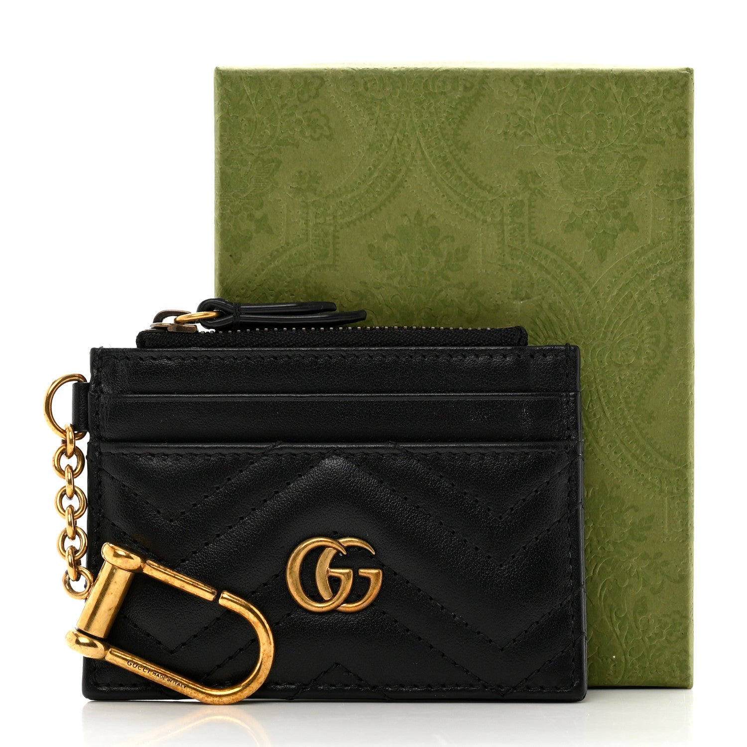 Gucci Calfskin Matelasse Chevron GG Marmont Key Case Card Holder Black 7 of 7