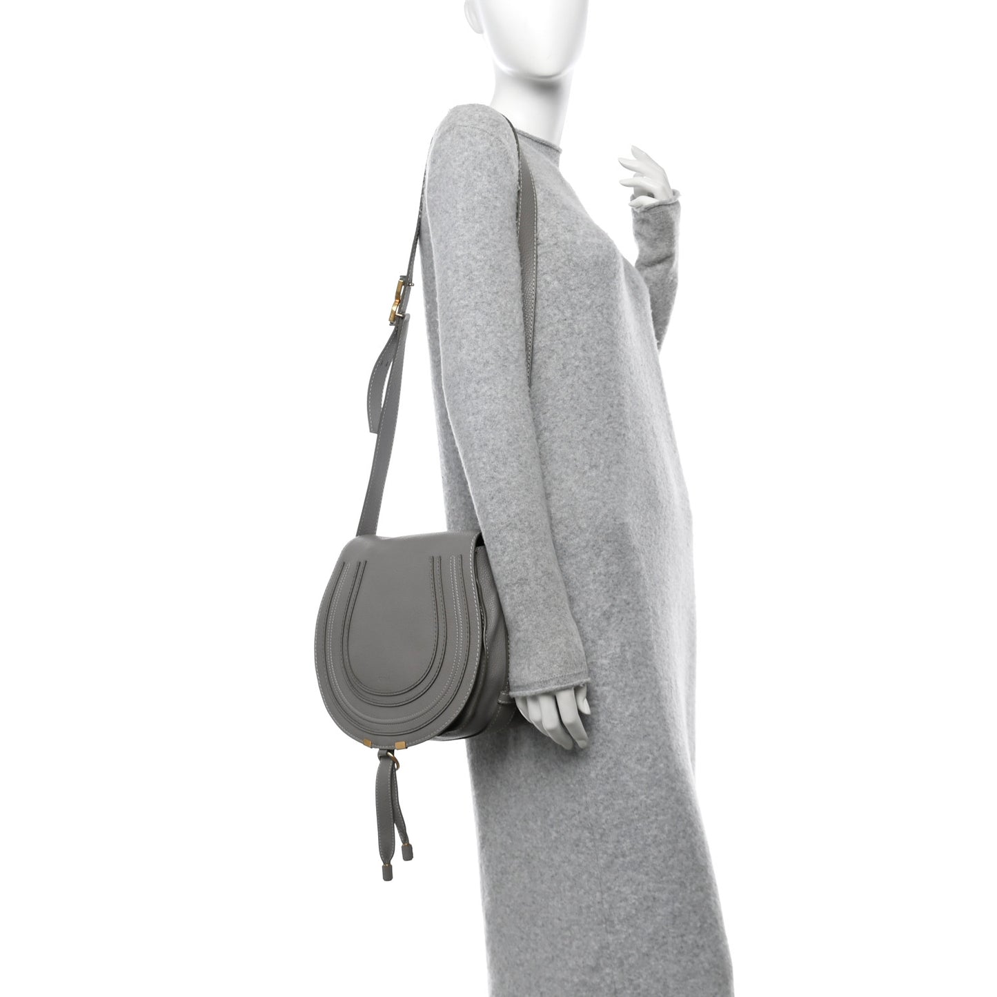 Calfskin Medium Marcie Round Crossbody Bag Cashmere Grey