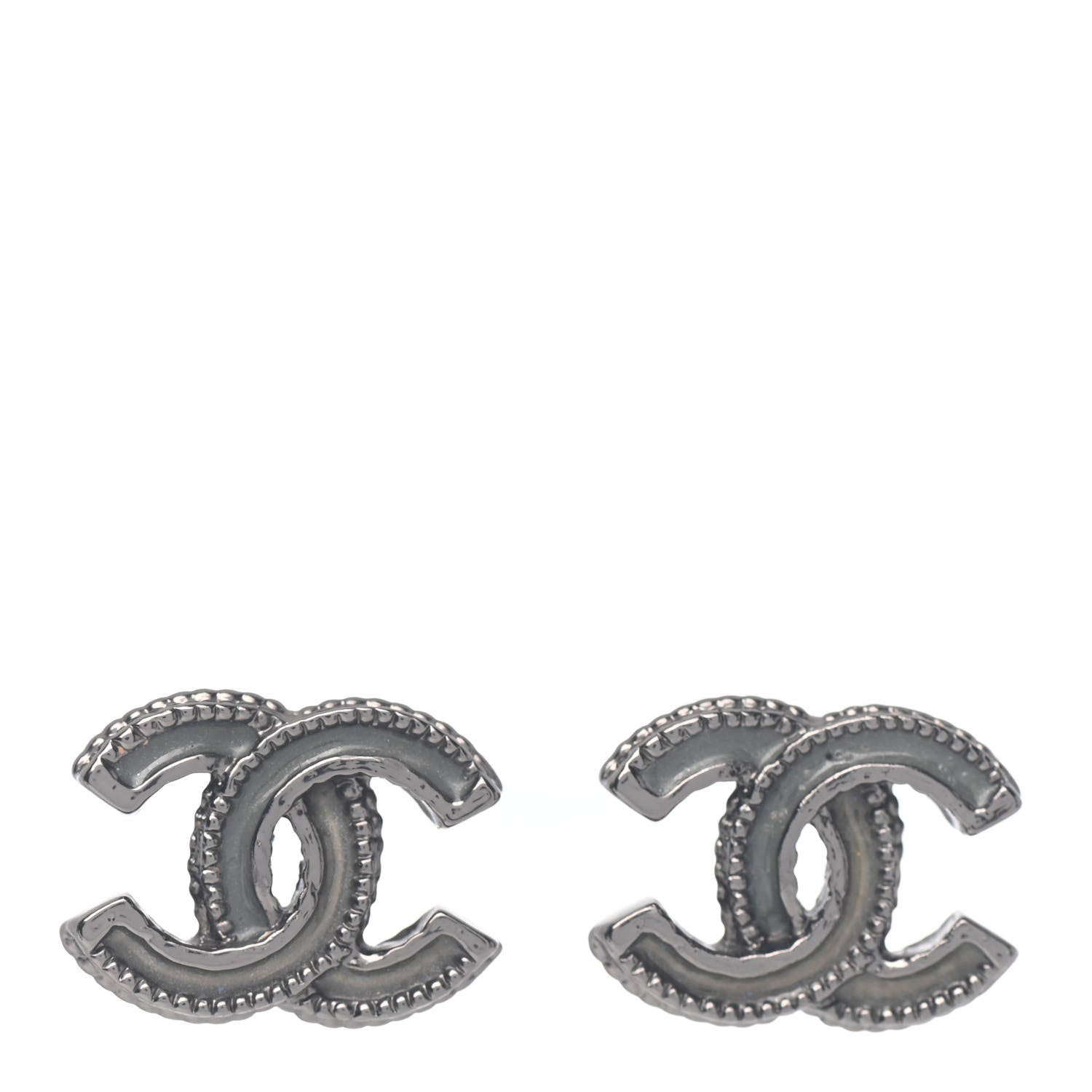 Chanel Enamel CC Earrings Grey Silver 1 of 4