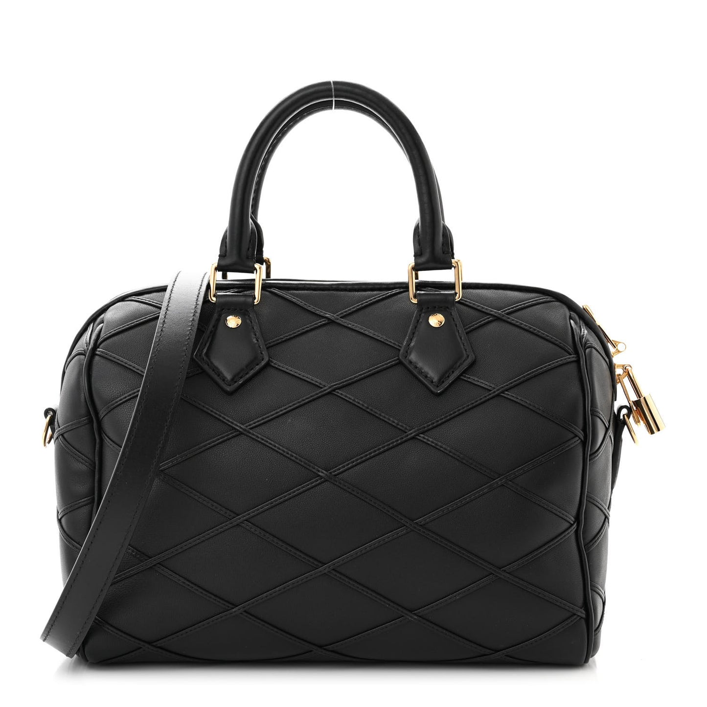 LOUIS VUITTON Lambskin Malletage Speedy Bandouliere 25 Black