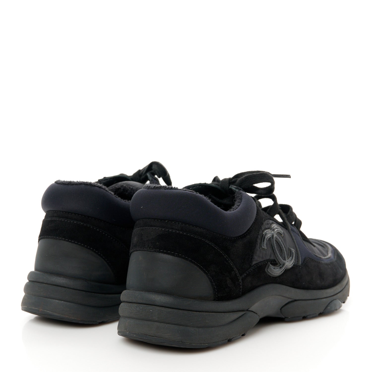 Chanel Nylon Calfskin Suede CC Sneakers 38.5 Black 4 of 9