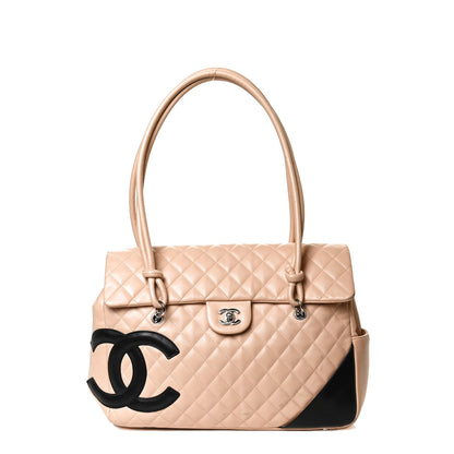 Chanel Calfskin Quilted Large Cambon Flap Beige Black 1 of 11